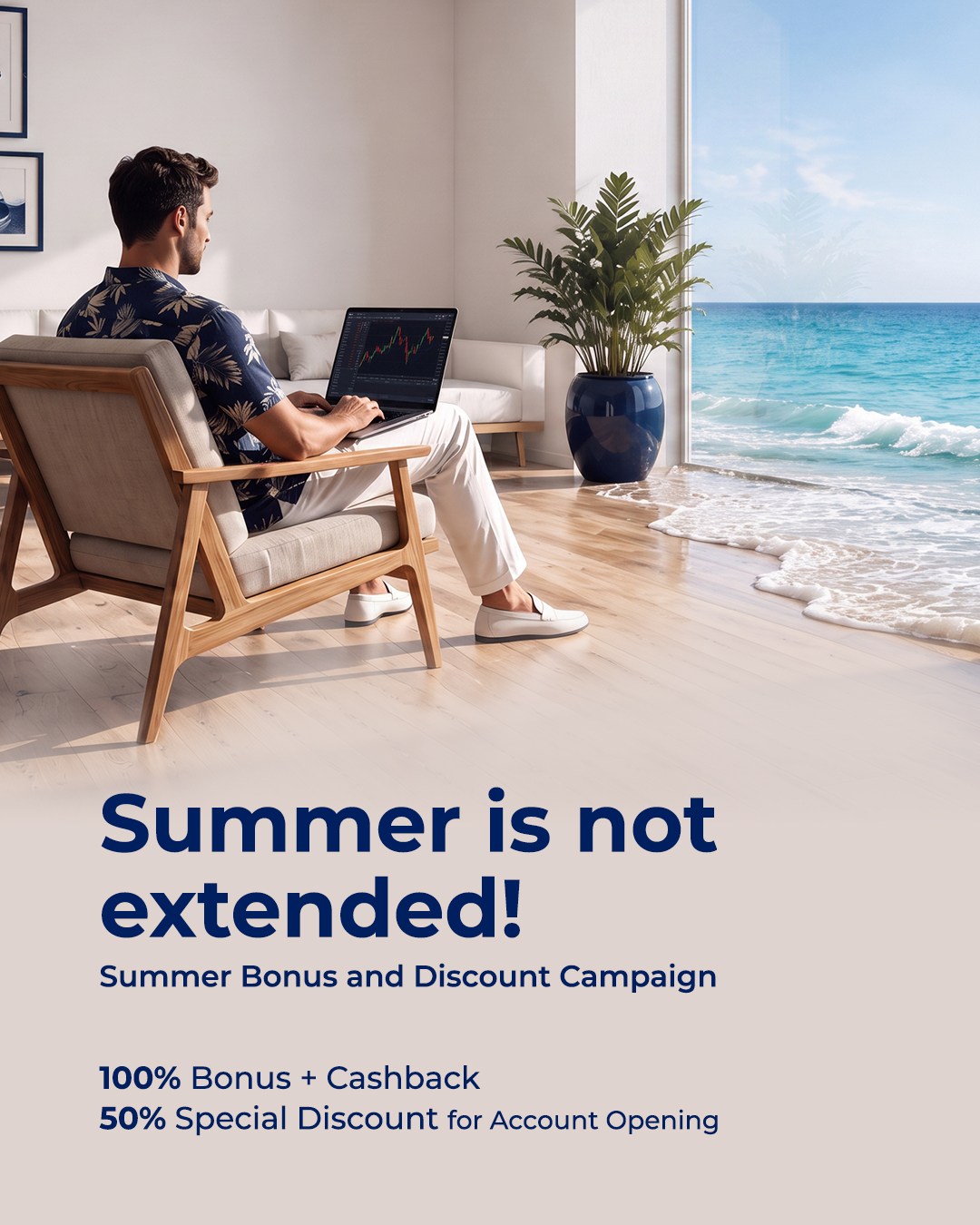 Summer bonus and account-opening discount campaign — lifestyle artwork.